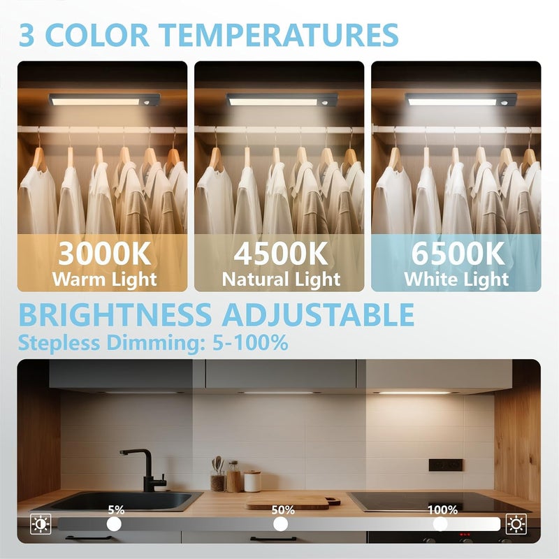 Rvhouse مصابيح خطوات RV تعمل بالحركة - عبوة 2، قابلة لإعادة الشحن عبر USB، 48 LED، مصابيح تخييم، قابلة للتعديل بـ 3 ألوان للسفر في المنزل المتنقل، مقطورات السفر، المخيم (أسود) - Image 4